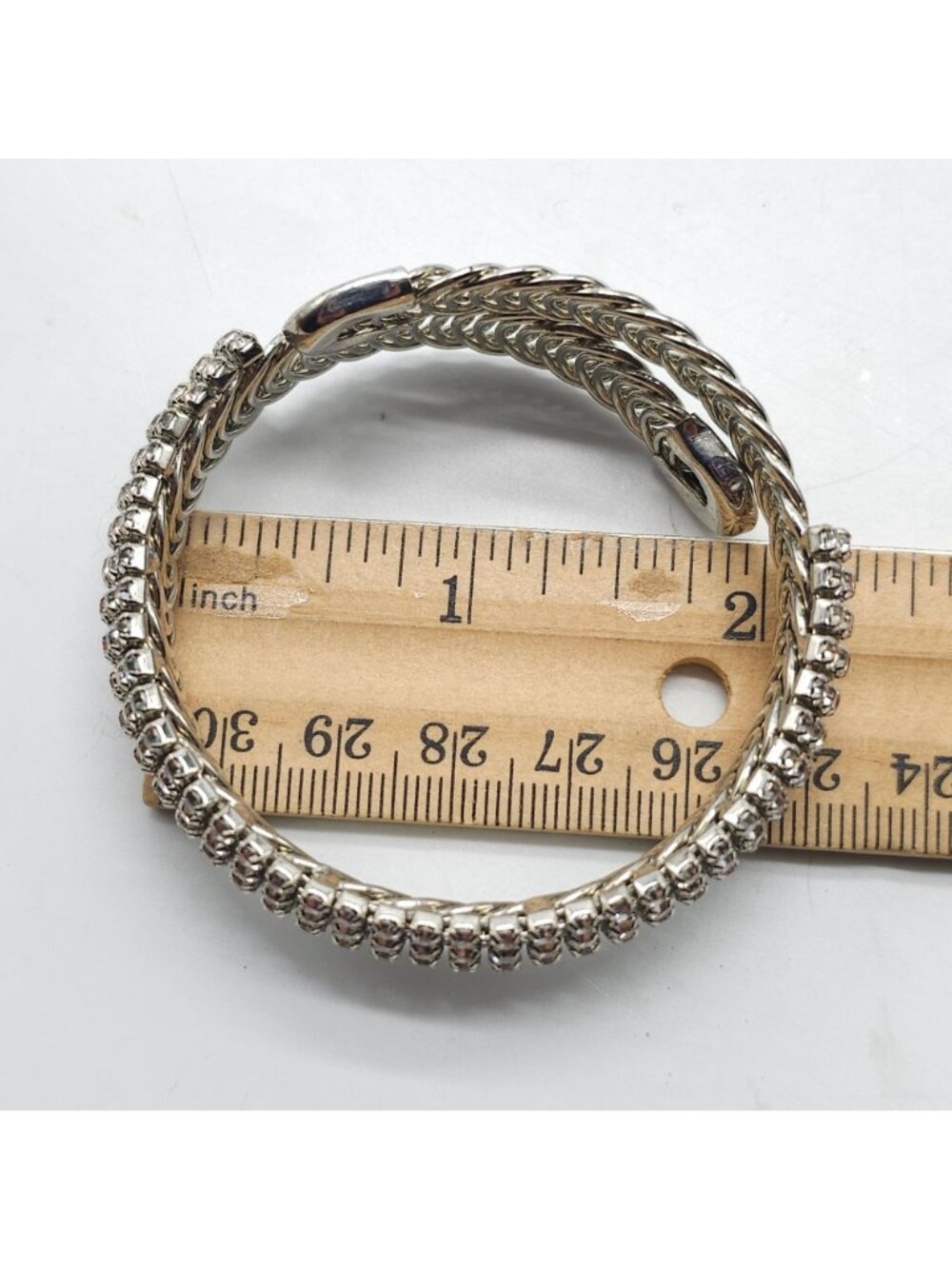 Rhinestone Silver-Tone Coil Bracelet With Adjustable Sparkling Design Vintage - Picture 4 of 4